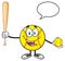 Talking Softball Player Cartoon Character Holding A Bat And Ball With Speech Bubble
