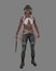 Tall attractive black woman standing in wild west style outfit with two holstered revolvers and a rifle in her hand. 3D rendering