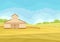 Tall beige barn in the field. Vector illustration on white background.