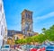 The tall bell tower of Minor Basilica, Arcos, Spain