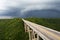 Tall bridge in a stormy weather