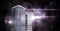 Tall buildings with dark binary code flares