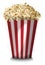 A tall classic box of theater popcorn on white background.