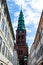 A tall clock tower, church in Copenhagen, Denmark