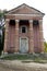 Tall columns part of the ruins of the old brick Lutheran church of the Volga Germans