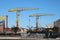 Tall cranes in shipbuilding yard
