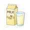 Tall glass of banana milk and milk carton box clipart. Cute simple flat vector illustration design