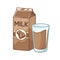 Tall glass of chocolate milk and milk carton box clipart