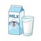 Tall glass of milk with milk carton box clipart