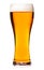 Tall glass of pilsner beer with head isolated