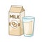 Tall glass of soy milk with milk carton box clipart.