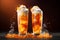 Tall glasses filled with Thai tea soda floats. Ai Generated.NO.02