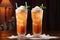 Tall glasses filled with Thai tea soda floats. Ai Generated.NO.03