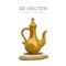 Tall golden Arabic teapot. Luxurious metal utensils for preparing hot drinks