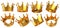 Tall golden crowns for queen or king. Crowns in different positions. 3D rendered image set.