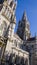 The tall Gothic spire of an Anglican church in Cork, Ireland. Neo-Gothic religious architecture. Cathedral Church of St Fin Barre