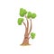 Tall humanized tree with face. Forest plant with bright green foliage. Flat vector design for children book or mobile