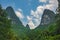 Tall karst mountain peaks and Yangshuo landscape in China