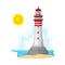 Tall Lighthouse at California Sea Shore Vector Illustration