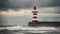 Tall lighthouse at the north sea under a cloudy sky