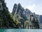 Tall limestone cliffs at Khao Sok lake