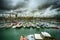 Tall luxury boats and yachts moored in duquesa Port In Spain. Barcelona