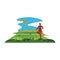 A tall Maasai warrior watching over grasslands, vector or color illustration