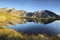 Tall mountains reflected in a glacial lake, Norway