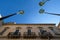 Tall palm trees in Piazetta Antonio Panzera in centre of the historic baroque city of Lecce in Puglia Italy.