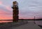 Tall public observation tower on the Samuel-De Champlain walk along the St. Lawrence River