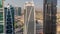 Tall residential buildings at JLT aerial timelapse, part of the Dubai multi commodities centre mixed-use district.