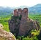 Tall rock formations sprouting from the forest at the Belogradchick Rocks, Bulgaria, amazing bulgarian landscape in the natural