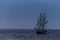 Tall ship silhouette at the blue hour