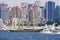 Tall ships sailing down the Hudson River during the 100 year celebration for the Statue of Liberty, July 4, 1986