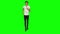 Tall skinny teen guy is running on green screen background. Chroma key, 4k shot. Front view.