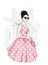 A tall, slender girl in a midi skirt, a blouse, high-heeled shoes and a clutch. Vector illustration. Clothing and accessories.