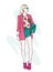 A tall slender girl in short shorts, a jacket and high-heeled shoes. Beautiful model in stylish clothes. Vector illustration.