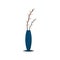 Tall and sparkling blue metal floor vase displaying branches of the plant with leaves, vector or color illustration
