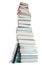 Tall stack of books and e-book reader