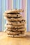 Tall stack of chocolate chip cookies