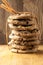 Tall stack of chocolate chip cookies