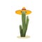 Tall succulent cactus with thorns in a wide-brimmed mexican sombrero hat isolated element. Vector illustration for icon