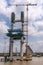 Tall suspension pylon at Phuoc Khanh bridge under construction, Vietnam