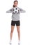 Tall teenage girl soccer player with sports ball