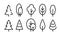 Tall Tree vector icons set. Simple flat line style icon design. Nature logo template. Outline drawing trees, isolated