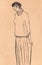 Tall woman in sweater and wide pants hand drawn