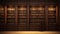 Tall wooden bookshelves in the library.