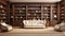 Tall wooden bookshelves in the library.