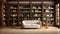 Tall wooden bookshelves in the library.