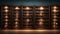 Tall wooden bookshelves in the library.